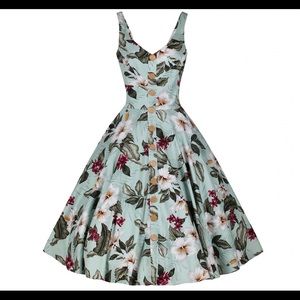 1950s Style Mint Floral Print Tahiti Swing Dress